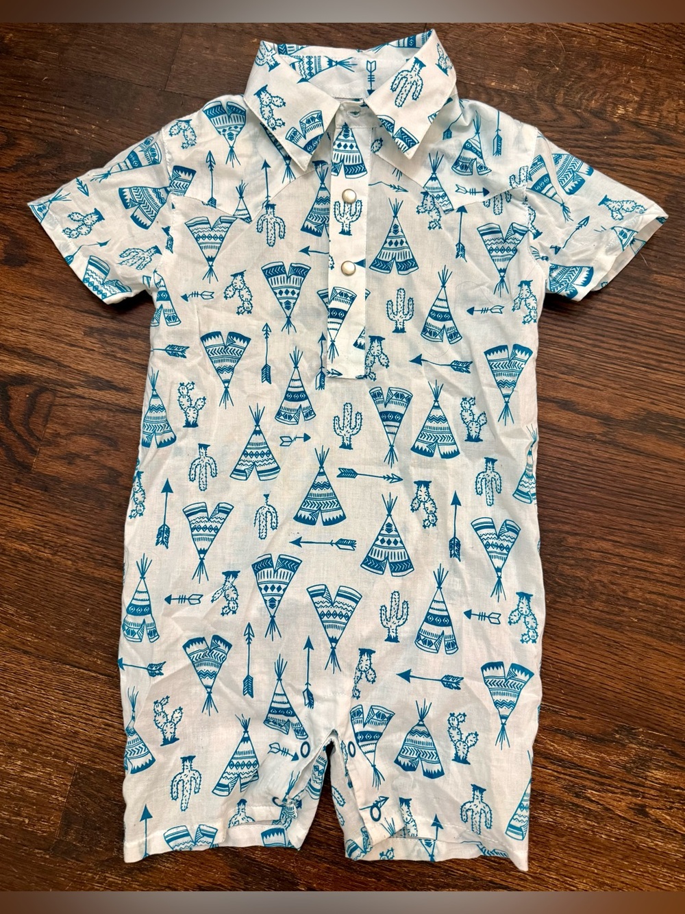 Wrangler Toddler Pearl Snap Short Sleeve Romper with Tepee &‎ Cactus Print 12mth